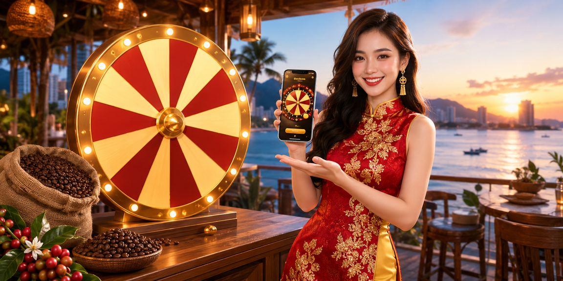 Người dùng tại Nha Trang thưởng thức cà phê và kiểm tra kết quả rút thưởng trực tuyến trên điện thoại